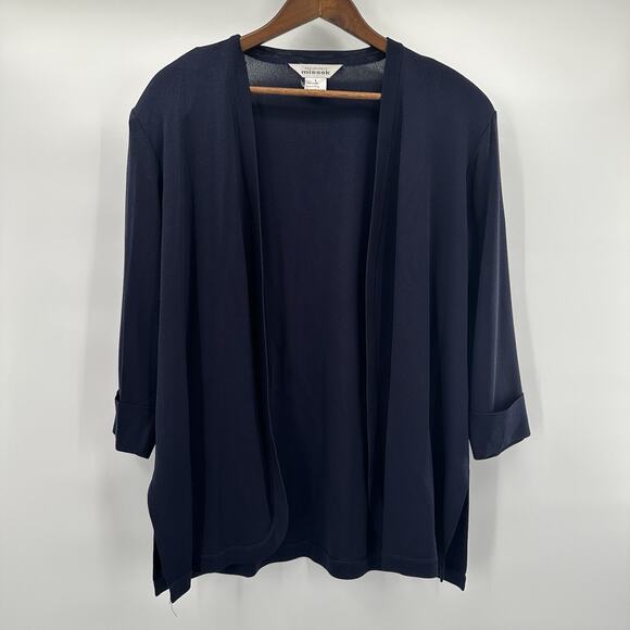 Misook Cardigan Sweater Womens Large Blue Navy Open Slinky Career Church Jacket - Picture 1 of 10